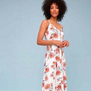 Sweet Surrender White Floral Print Button-Up Maxi Dress
